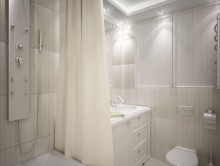 Ванная комната выполнена в такой же стилистике как и все пространство квартиры.